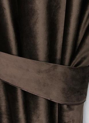 Порт'єрна тканина для штор оксамит шоколадного кольору3 фото