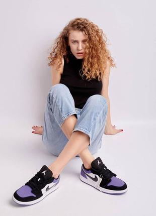 Nike jordan 1 low purple black брендові фіолетові кросівки найк джордан тренд весна літо осінь фіолетові круті жіночі кросівки6 фото