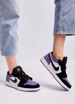 Nike jordan 1 low purple black брендові фіолетові кросівки найк джордан тренд весна літо осінь фіолетові круті жіночі кросівки3 фото