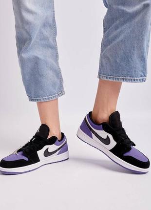 Nike jordan 1 low purple black брендові фіолетові кросівки найк джордан тренд весна літо осінь фіолетові круті жіночі кросівки2 фото