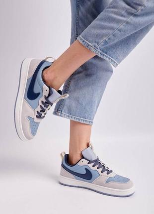 Nike court borough low 2 gray blue новинка брендовые голубые серые кроссовки найк тренд весна осень лето жіночі блакитні сірі трендові кросівки