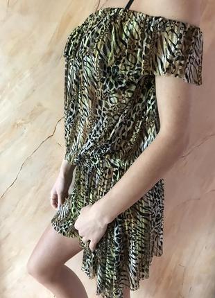 Платье-туника из сетки с коричнево-бежевым леопардовым принтом размер 44-486 фото