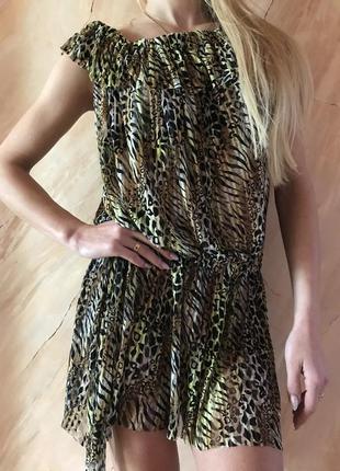 Платье-туника из сетки с коричнево-бежевым леопардовым принтом размер 44-484 фото