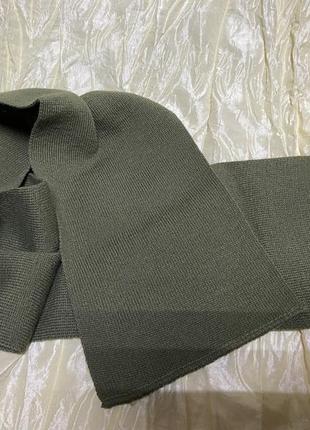 Маленький детский шарф   105х14 светло оливковый и серый6 фото