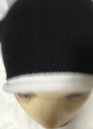 Спортивная полушерстяная шапка унисекс   цвет - черный с белым3 фото