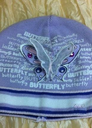 Демисезонная хлопковая одинарная шапочка с бабочкой до 3 лет