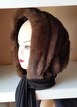 Стильная норковая косынка цвет орех