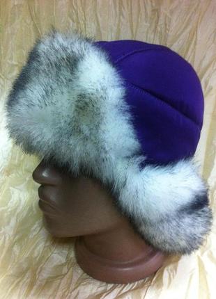 Фиолетовая детская шапка -ушанка  унисекс размер 51-53 см