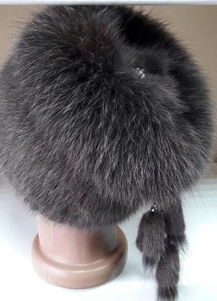 Хутряна шапка з ондатри і песця чорного кольору на плетеній основі7 фото