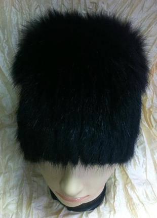Хутряна шапка з ондатри і песця чорного кольору на плетеній основі2 фото