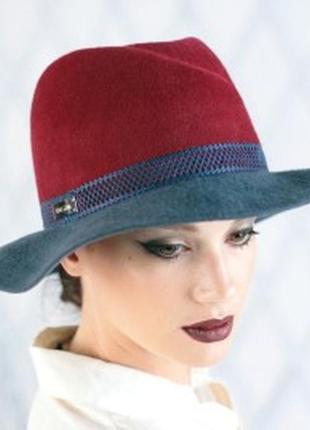 Капелюх з фетру чоловічого стилю колір бордовий з сірим