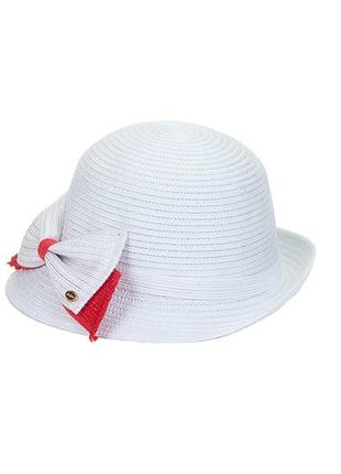 Летняя шляпка с полями на верх же белый украшены бантом  красным3 фото