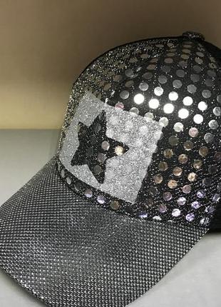 Бейсболка для дівчаток підлітків сітки колір срібло з чорним 53-54 см
