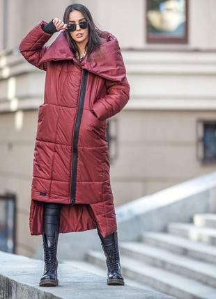Красное женское пальто с большим воротником : s, m, l, xl.