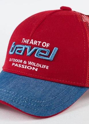 Бейсболка коттоновая червона з джинсовим козирком розмір 51-52