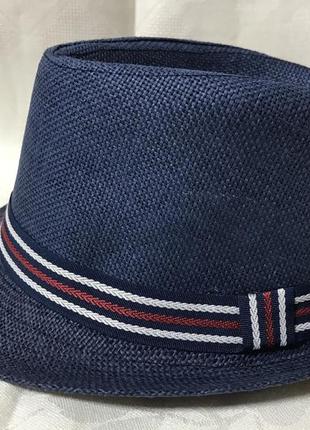 Шляпа форми федора з соломинки колір синій і білий