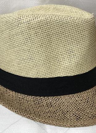 Шляпа чёрно-белая летняя федора из соломки5 фото