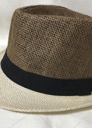 Шляпа чёрно-белая летняя федора из соломки2 фото