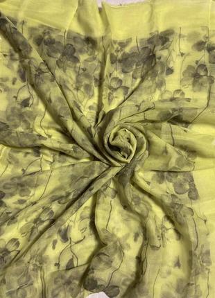 Женский шарф-палантин-парео  белый и жёлтый хлопок 180х69 см