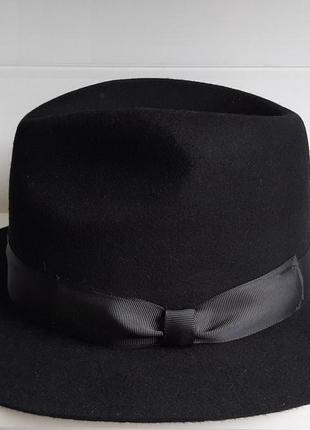 Классическая чёрная мужская фетровая  шляпа  поля 6,7 см размер 57  58 см