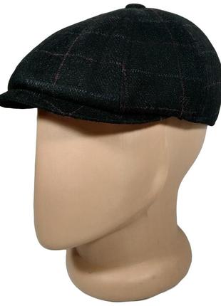 Кепка восьмиклинка из шерсти чёрно-серая клетка   58 59 60