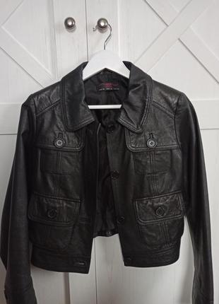Кожаная чёрная куртка new look