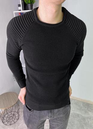 Чоловічий светр калип чорний класичний, світшот чоловічий на хлопця чорного кольору