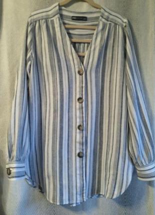 Лен/ вискоза женская льняная рубашка  в полоску. вискозная длинная сорочка, блуза,натуральная блузка3 фото