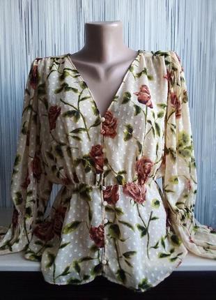 Блуза с баской цветочный принт3 фото