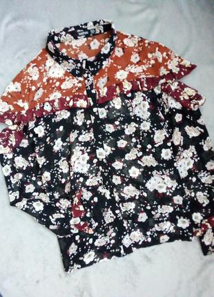 Шифоновая рубашка с рюшами цветочный принт3 фото