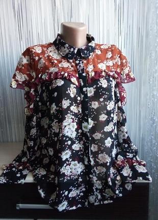 Шифоновая рубашка с рюшами цветочный принт2 фото