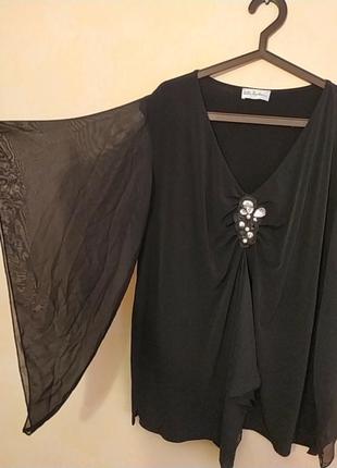 Батал большой размер шикарная нарядная черная блузка блуза кофточка