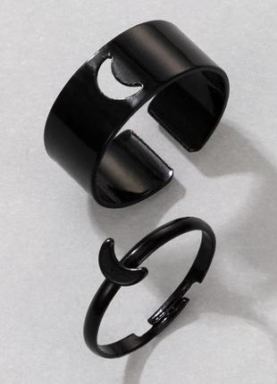Набор колец 2 шт. парные черные кольцо регулируемое с полумесяцем каблучка4 фото