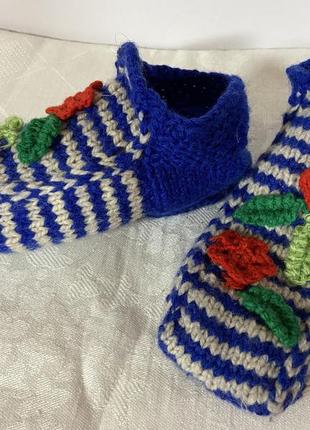 Вязаные детско-подростковые  тапочки из шерсти 21-23 см