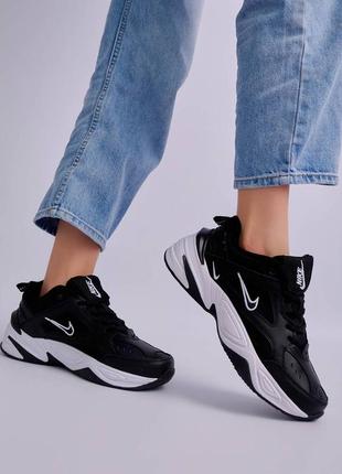 Nike m2k tekno black white брендовые черные женские кроссовки найк трендовая модель весна лето осень чорні круті чорні кросівки