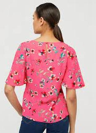 Ярко розовая  натуральная блуза, женская вискозная блузка топ в мелкий цветок, цветочный принт.2 фото