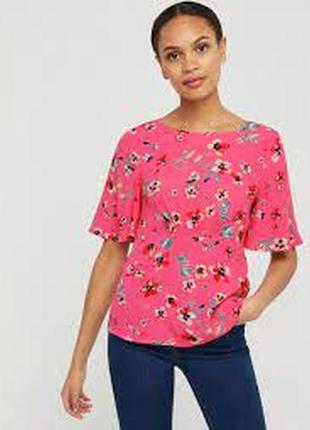 Яскраво рожева натуральна блуза жіноча віскозна блузка топ в дрібний квітка, квітковий принт.