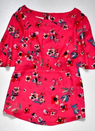 Ярко розовая  натуральная блуза, женская вискозная блузка топ в мелкий цветок, цветочный принт.3 фото