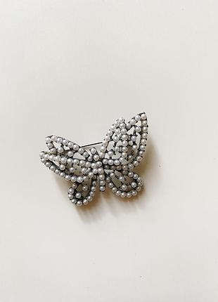 Новая брошь бабочка с искусственными жемчужинами
