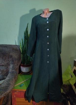 Очень красивое платье зелёного бутылочного цвета из стопроцентного шёлка1 фото