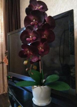 Шикарная искусственная  орхидея фаленопсис силикон композиция в горшке