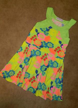 6-7 лет платье детское яркое салатовое с цветами good children