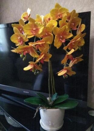 Орхидея искусственная 3 цветаконоса фаленопсис бабочка латекс