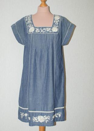Платье свободное с вышивкой вышитое с коротким рукавом кимоно1 фото