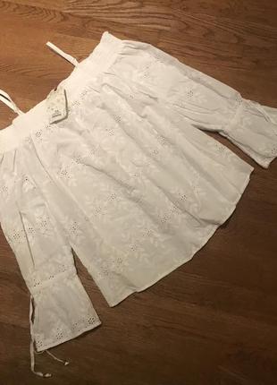 Белая хлопковая выбитая блузка , р. 14-161 фото