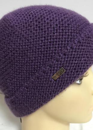 В'язана шапка одинарна з відворотом колір - фіолетовий