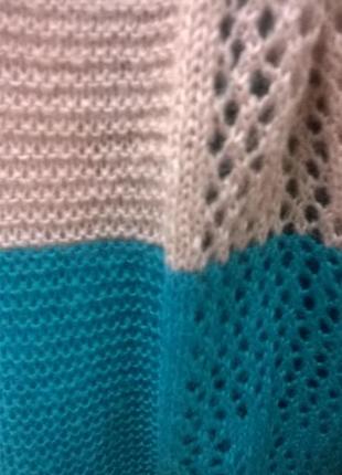 Яркий трёхцветный ажурный шарф  в полоску2 фото