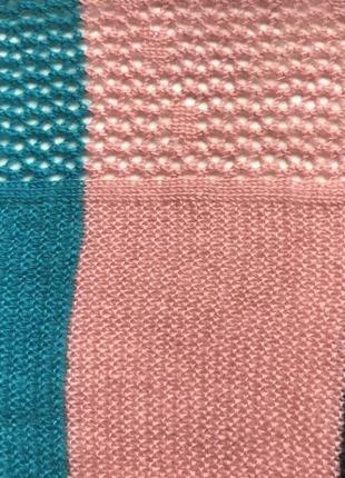 Яркий трёхцветный ажурный шарф  в полоску5 фото