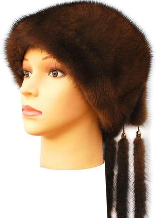 Зимняя норковая шапка " козачек 2" цвет  коричневый