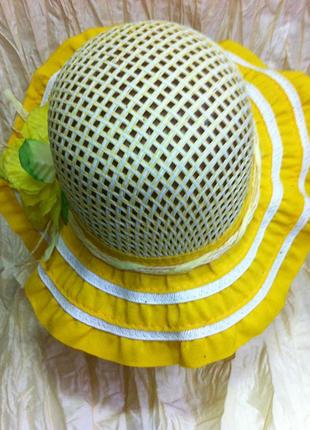 Шляпка для девочки  из текстильной ленты и рисовой соломки 51-53 см2 фото